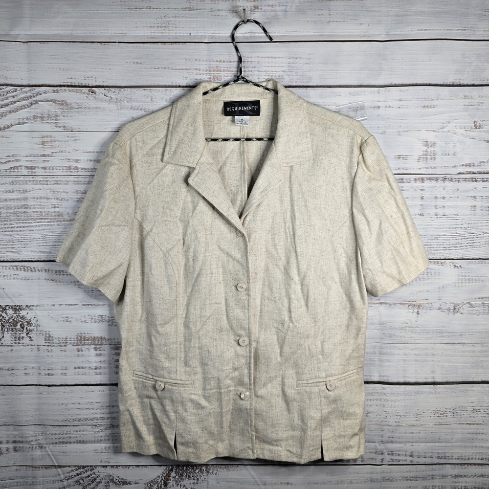 NWOT VINTAGE Requirements Top Womens‎ 14 Oatmeal Linen Blend Neutral Vented Hem
